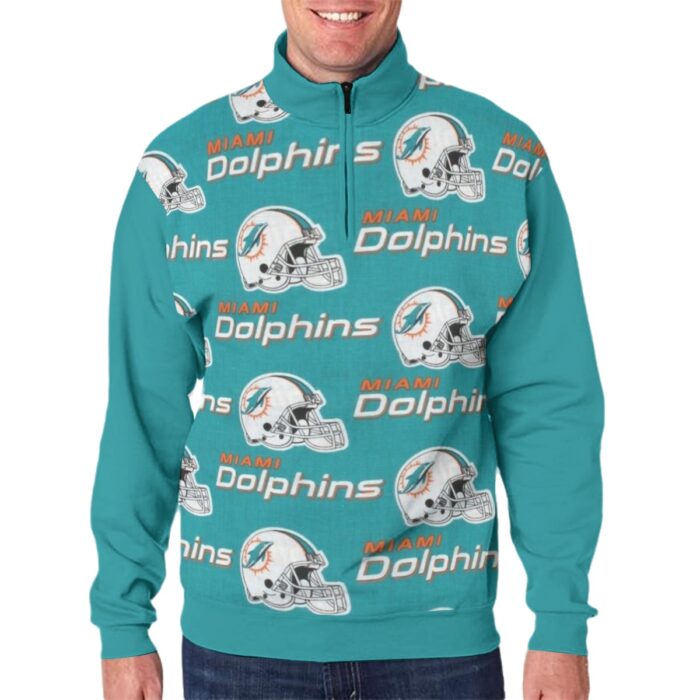 Miami Dolphins Zubaz All-Over Print Men's Hidden Half-Zip Placket Hoodie - Image 2