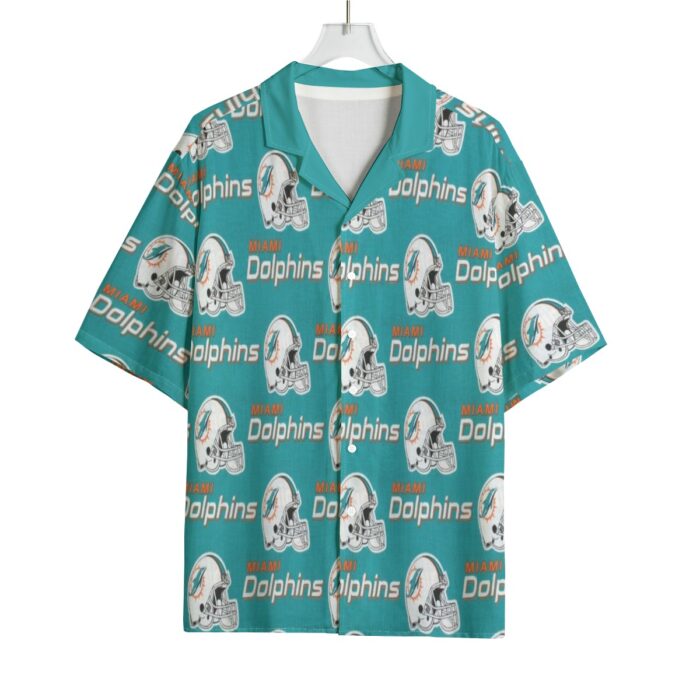 Miami Dolphins Zubaz All-Over Print Men's Hawaiian Rayon Shirt | 115GSM Rayon - Image 2
