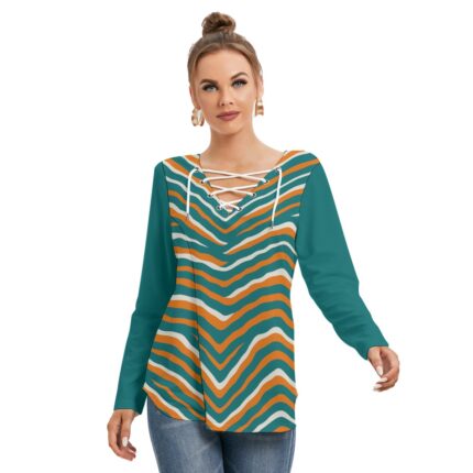 Miami Dolphins Zubaz All-Over Print Women's Long Sleeve Neckline Tie Sweatshirt