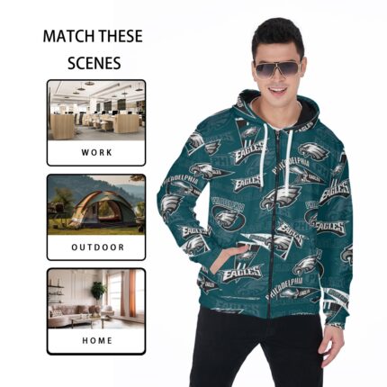 Philadelphia Eagles Zubaz All-Over Print Zip Up Hoodie With Pocket