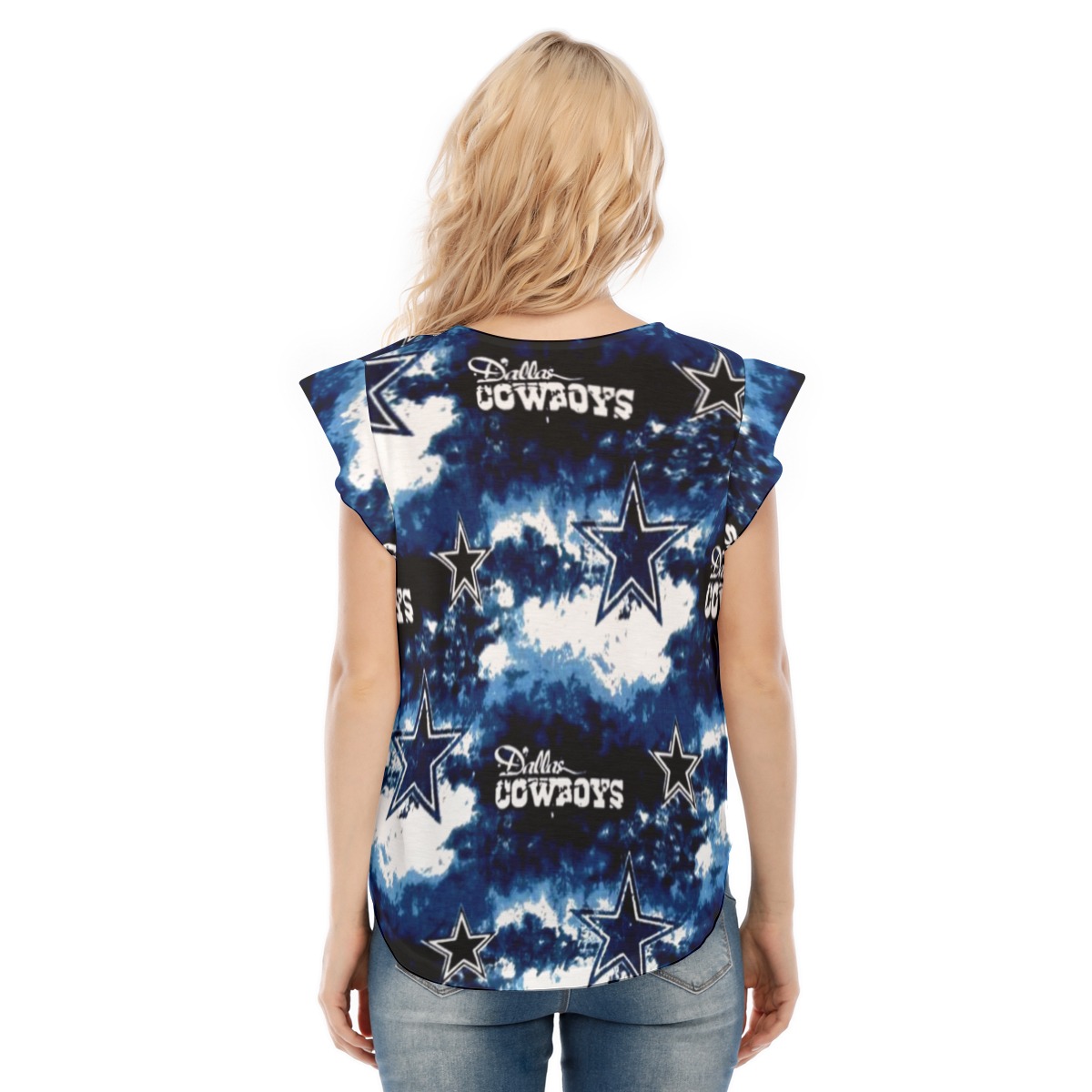 Dallas Cowboys Zubaz All-Over Print Women's O-neck T-shirt With Ruffle Sleeves