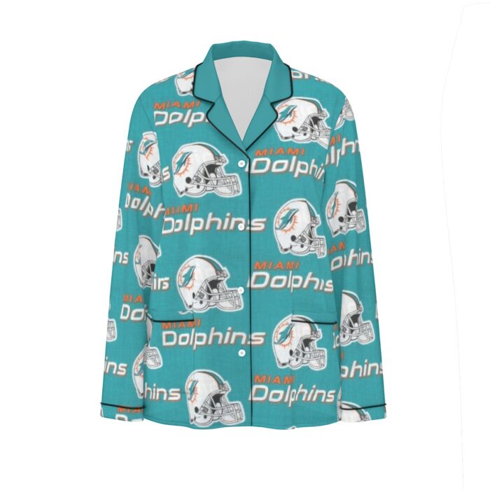 Miami Dolphins Zubaz All-Over Print Women's Long Sleeve Pajama Set With Black Contrast Piping - Image 10