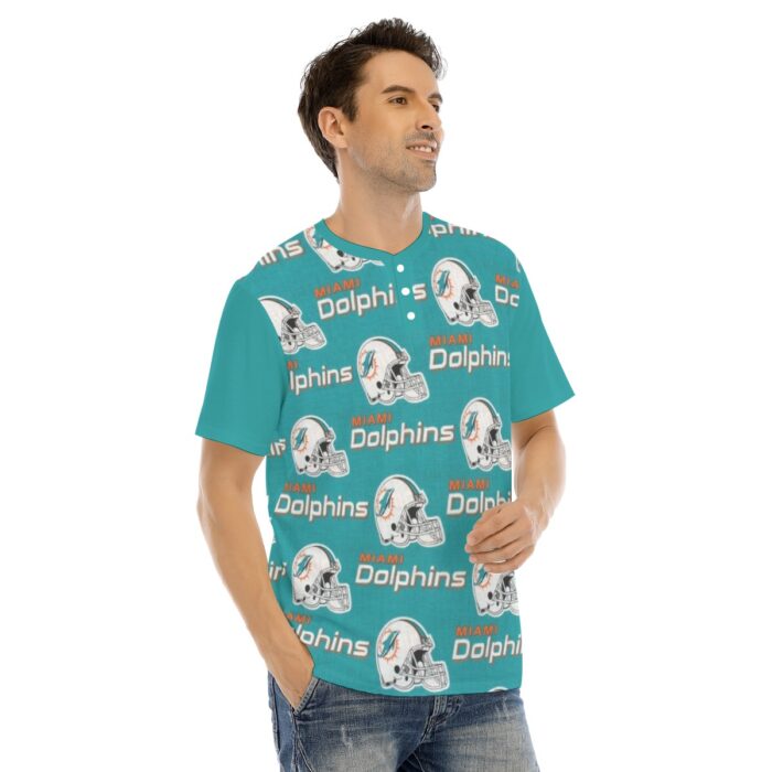 Miami Dolphins Zubaz All-Over Print Men's Short Sleeve T-shirt With Button Closure - Image 2