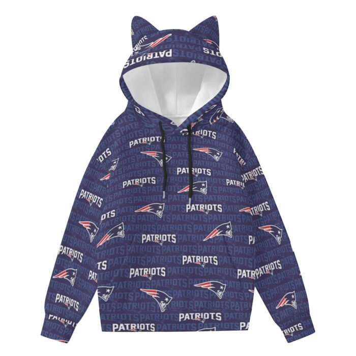 New England Patriots All-Over Print Women’s Hoodie With Decorative Ears - Image 4