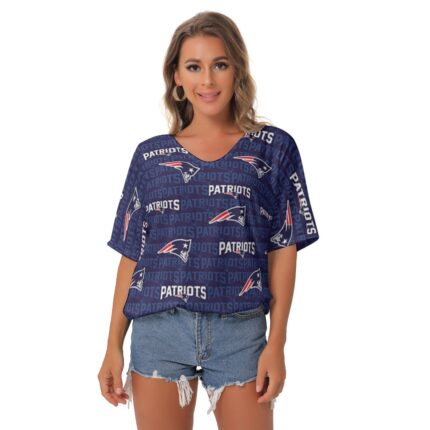New England Patriots Zubaz All-Over Print Women's Bat Sleeves V-Neck Blouse