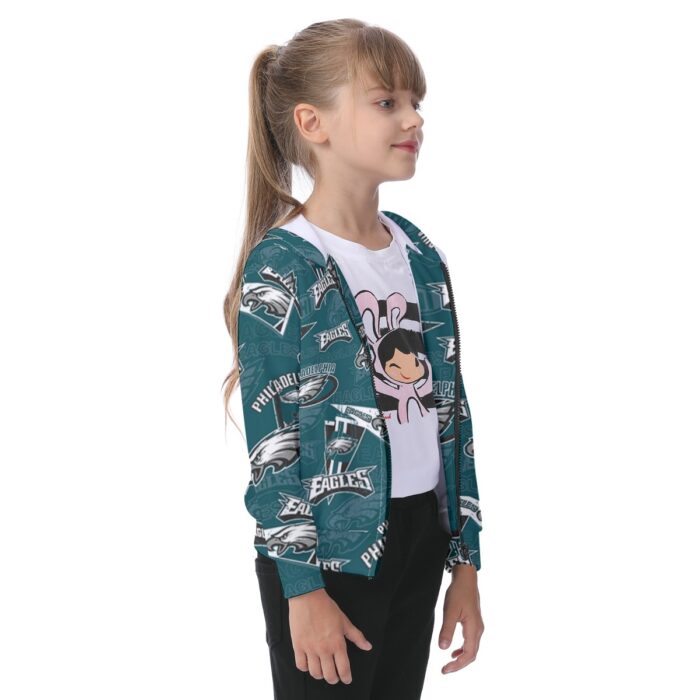 Philadelphia Eagles Zubaz All-Over Print Kid's Zip-up Hoodie With Patch Pocket - Image 4