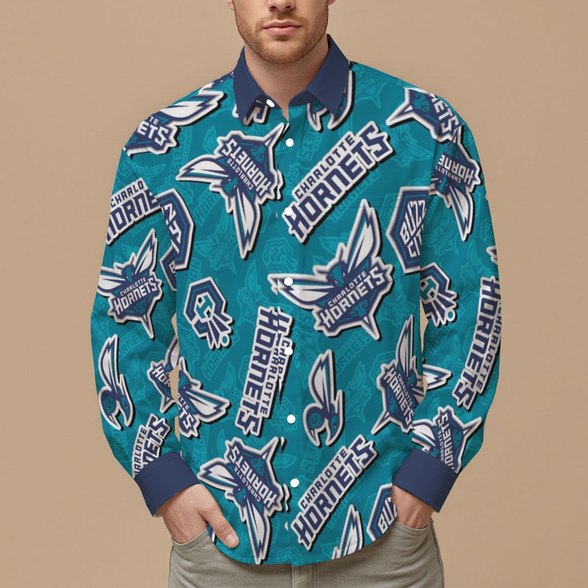 Charlotte Hornets Men's Slim Fit Long Sleeve Shirt