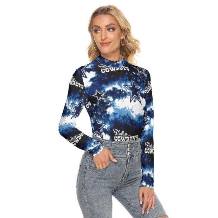 Dallas Cowboys Zubaz All Over Print Women's Stretchable Turtleneck Top - Image 3