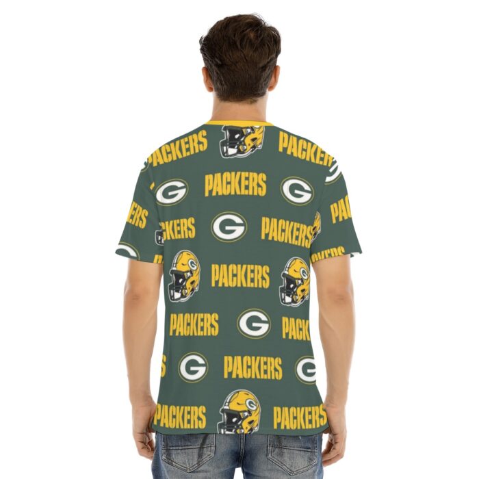 Green Bay Packers All-Over Print Men's Short Sleeve T-shirt With Button Closure - Image 4