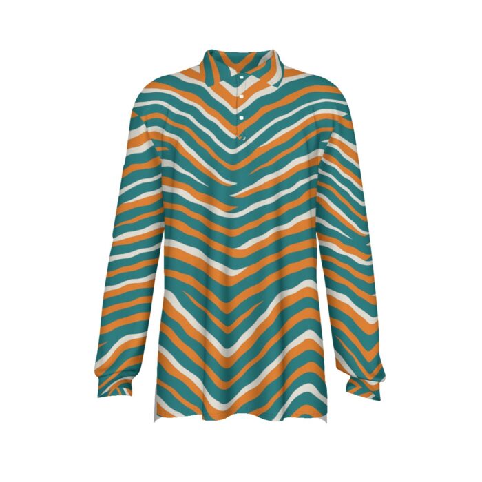 Miami Dolphins Zubaz All-Over Print Men's Long Sleeve Polo Shirt - Image 3