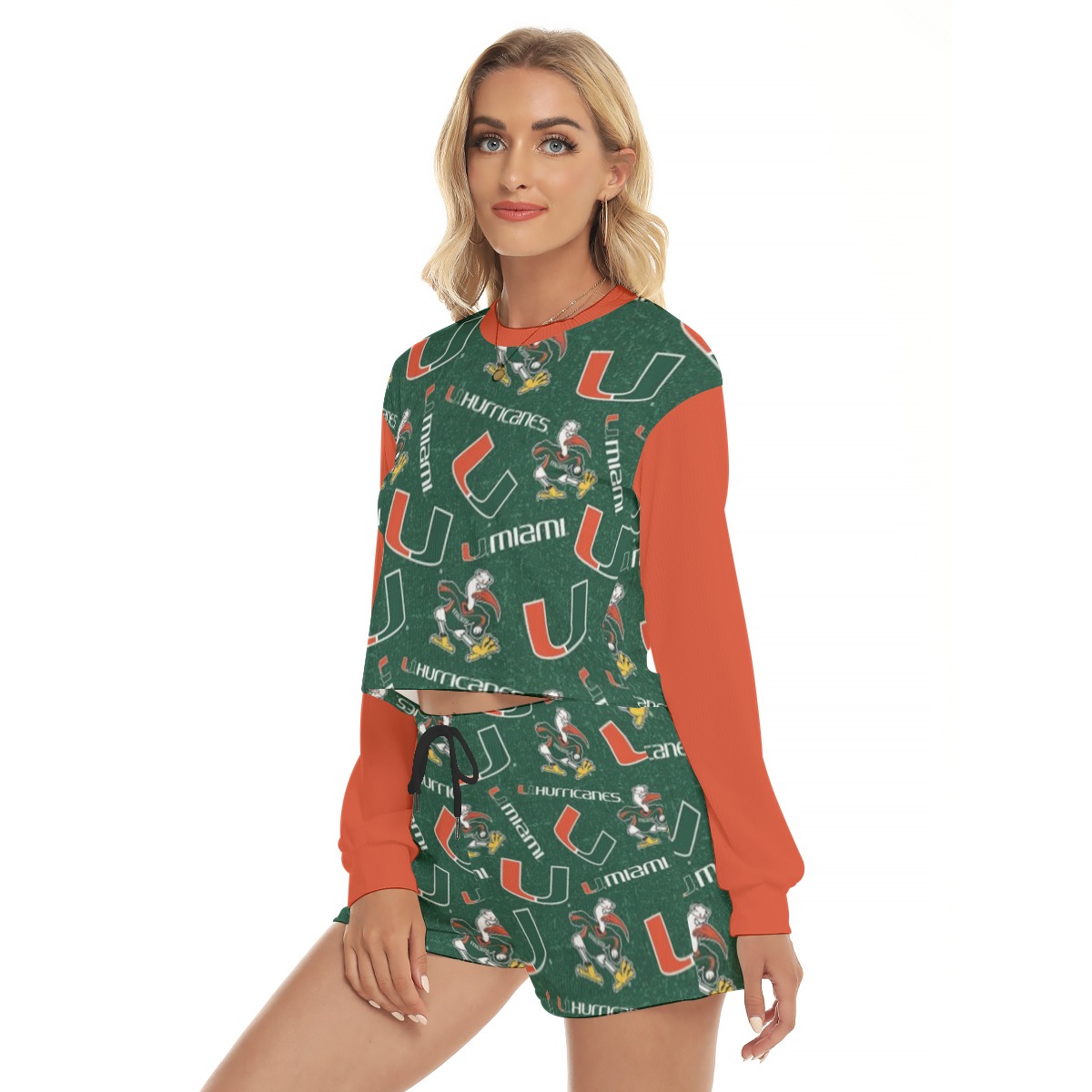 Miami - Hurricanes Women's Short Sweatshirt And Pants Suit - Image 2