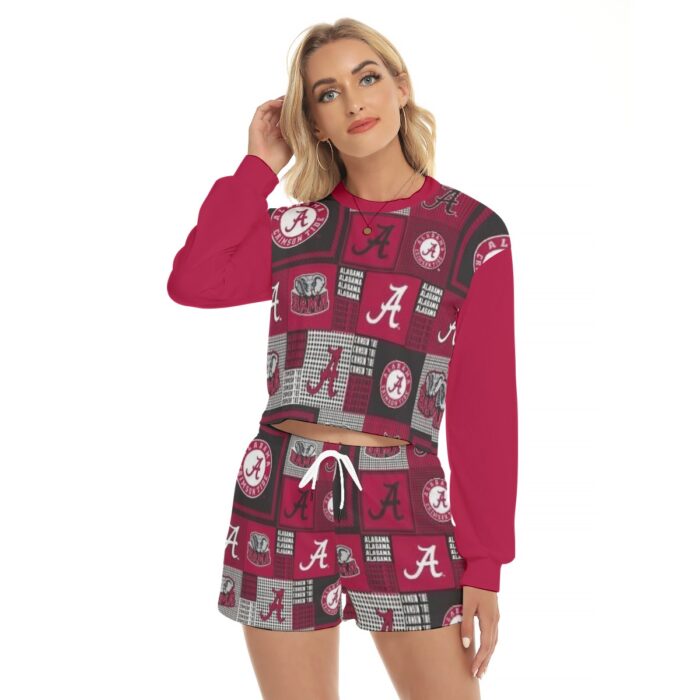 Alabama Crimson Tide burgundy  Women's Short Sweatshirt And Pants Suit - Image 1