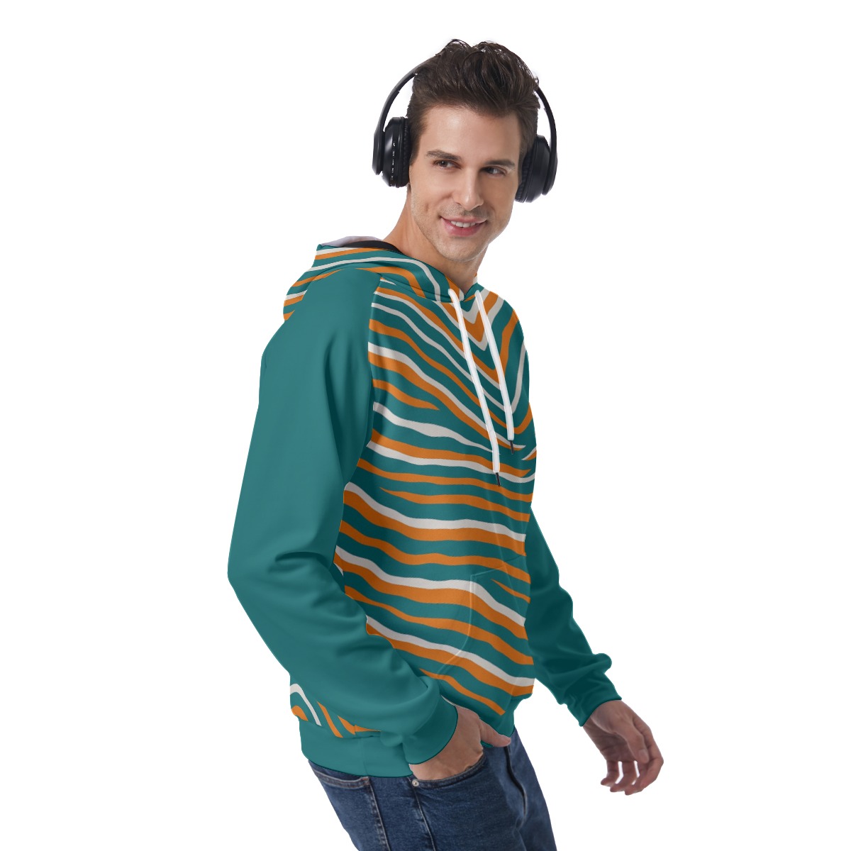 Miami Dolphins Zubaz All-Over Print Men's Raglan Pullover Hoodie