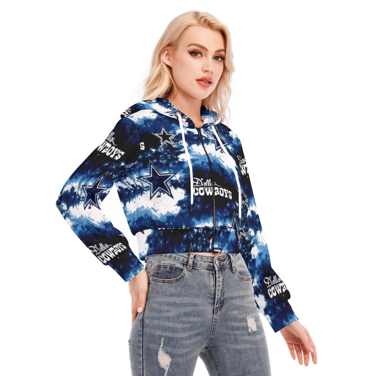 Dallas Cowboys Zubaz All-Over Print Women's Crop Top Hoodie With Zipper Closure - Image 4