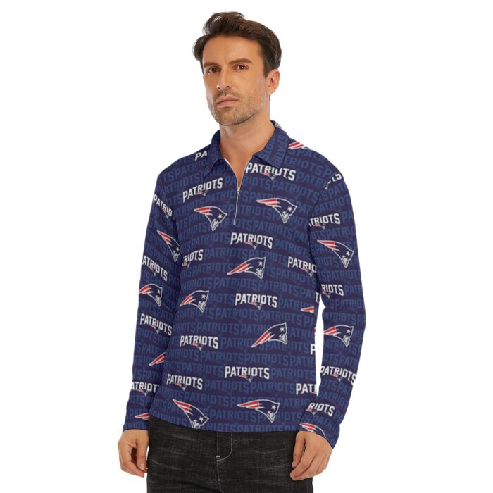 New England Patriots Zubaz All-Over Print Men's Lapel T-shirt With Neckline Zipper Closure - Image 5