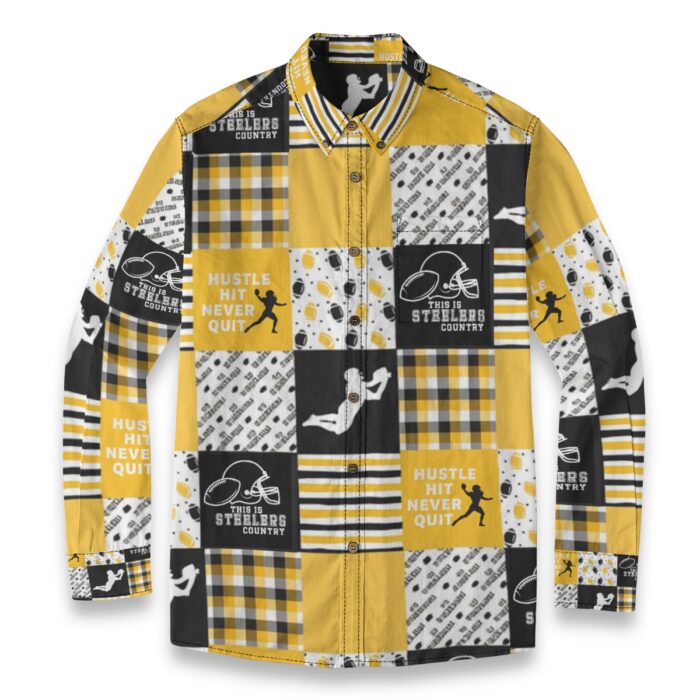 Pittsburgh Steelers All-Over Print Men's Casual Lapel Long Sleeve Shirt|125GSM Cotton - Image 5