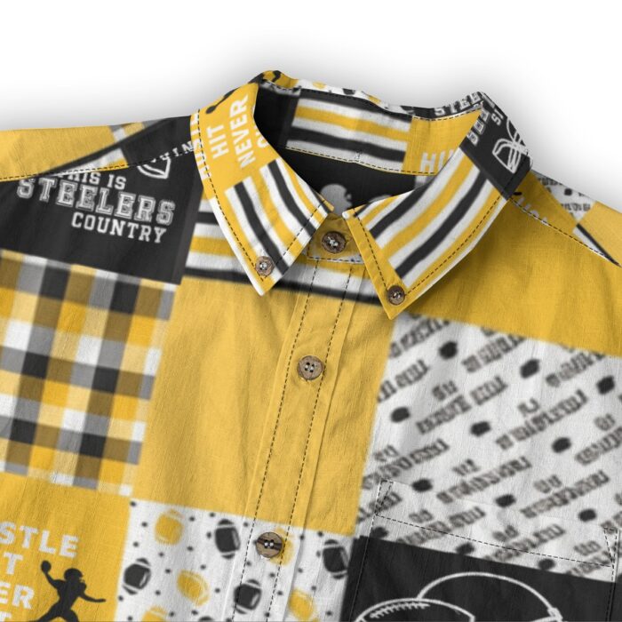 Pittsburgh Steelers All-Over Print Men's Casual Lapel Long Sleeve Shirt|125GSM Cotton - Image 7