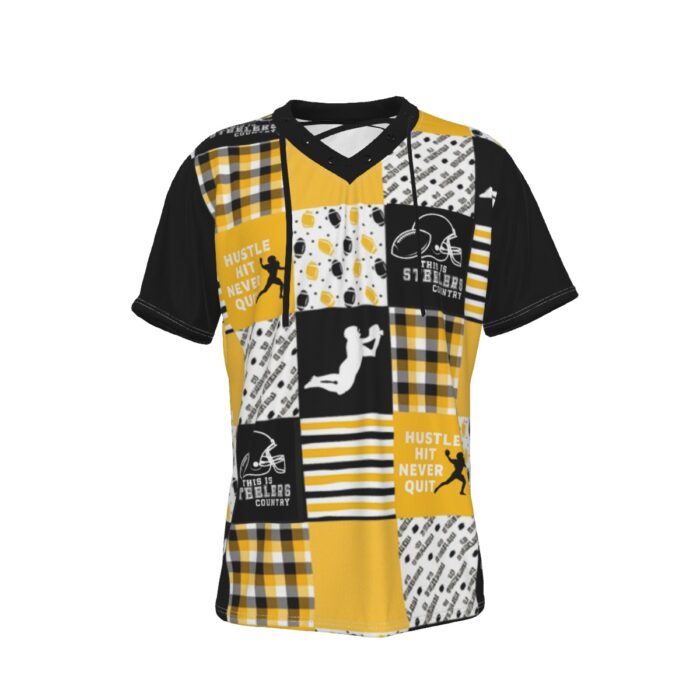 Pittsburgh Steelers Zubaz All-Over Print Men's Short Sleeve T-shirt with Neckline Tie - Image 2
