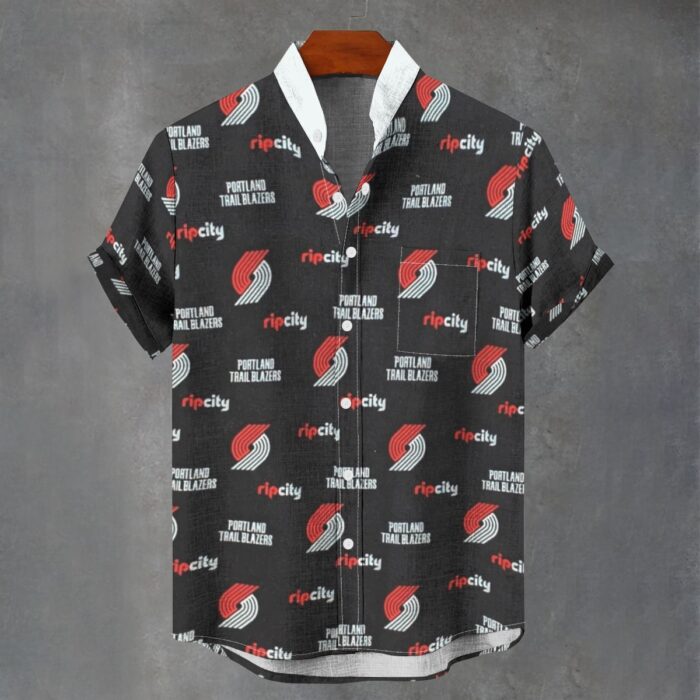 Portland Trail Blazers Men's Stand Collar Shirt|110GSM Imitation Flax - Image 1