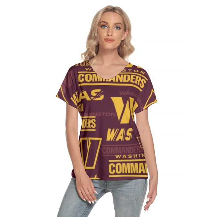 Washington Commanders Women's Loose V-neck Short Sleeve T-shirt - Image 1