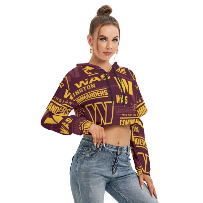 Washington Commanders Redskins Women's Heavy Fleece Hoodie With Hollow Out Sleeve - Image 2