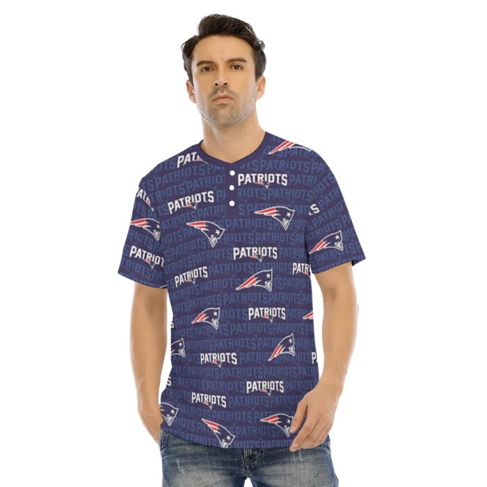 New England Patriots All-Over Print Men's Short Sleeve T-shirt With Button Closure - Image 3