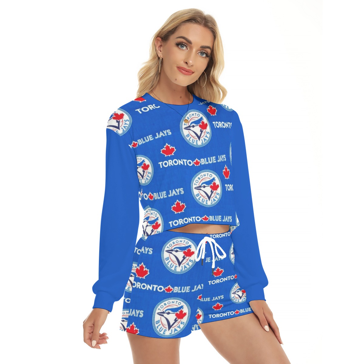 Toronto Blue Jays Women's Short Sweatshirt And Pants Suit - Image 3