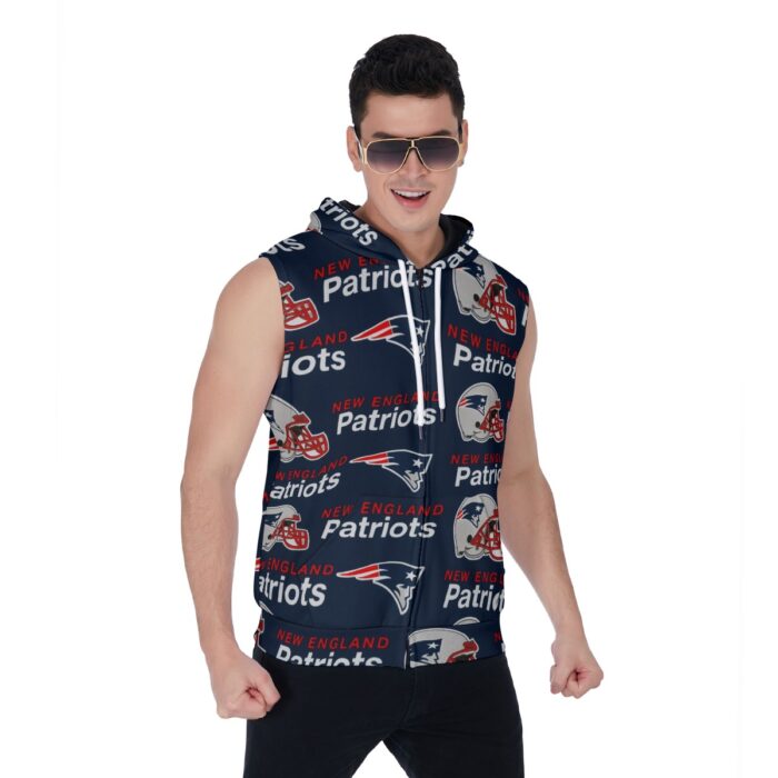 New England Patriots All-Over Print Men's Zipper-Up Sleeveless Hoodie - Image 4
