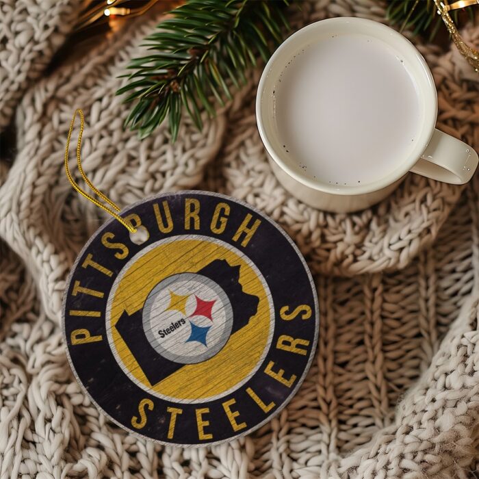 Pittsburgh Steelers Zubaz Round Christmas Ceramic Decoration Ornaments - Image 1