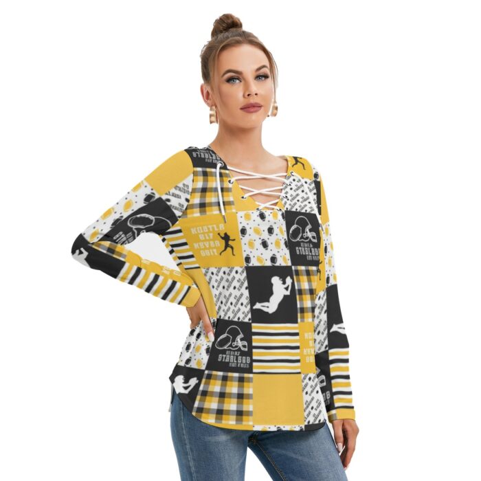 Pittsburgh Steelers Zubaz All-Over Print Women's Long Sleeve Neckline Tie Sweatshirt - Image 1