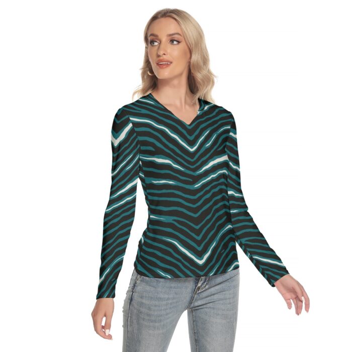 Philadelphia Eagles Zubaz All-Over Print Women's V-Neck Long Sleeves T-Shirt - Image 2