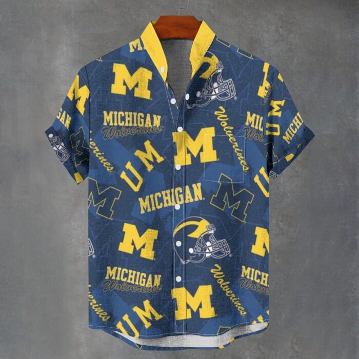 Michigan - Wolverines Stand Collar Shirt|110GSM Imitation Flax - Image 1