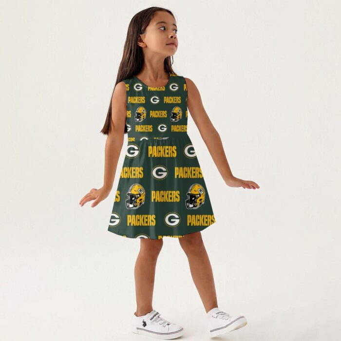 Green Bay Packers All-Over Print Girls Sleeveless A-Line Dress - Image 2