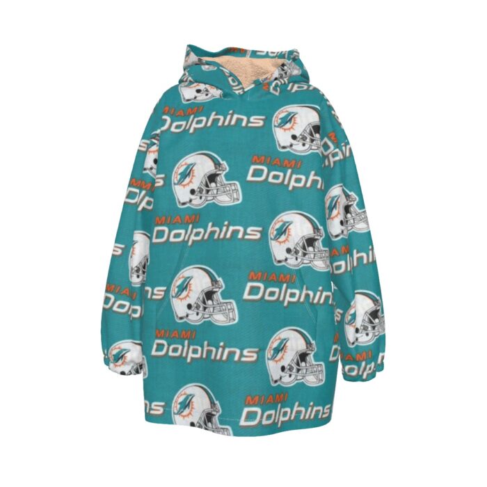 Miami Dolphins Zubaz All-Over Print Kid's Sherpa Fleece Hoodie Blanket - Image 2