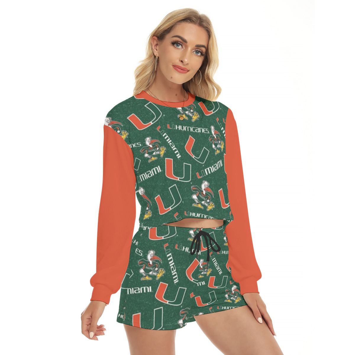 Miami - Hurricanes Women's Short Sweatshirt And Pants Suit - Image 3