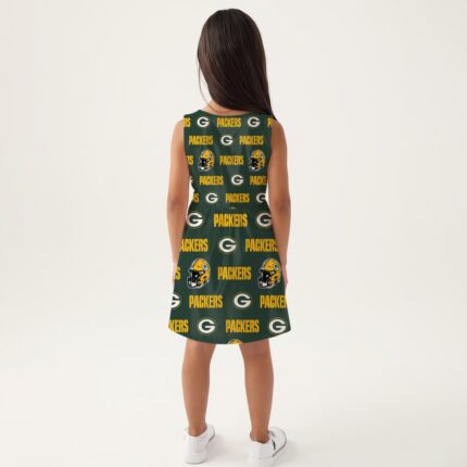 Green Bay Packers All-Over Print Girls Sleeveless A-Line Dress
