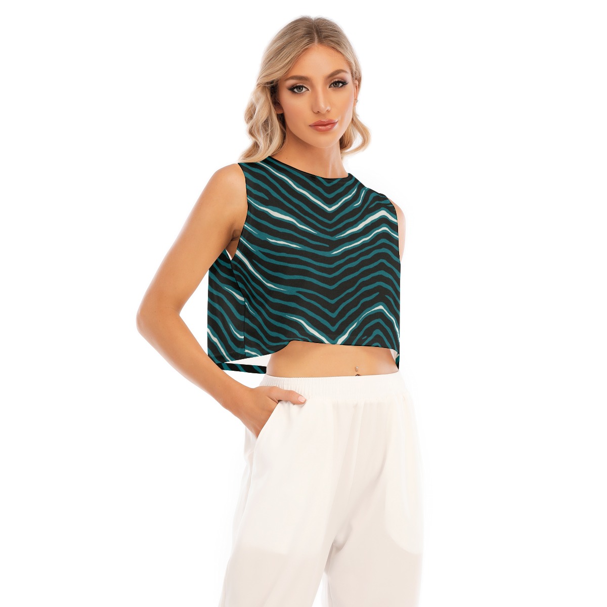 Philadelphia Eagles Zubaz All-Over Print Women's Sleeveless Cropped Top - Image 2