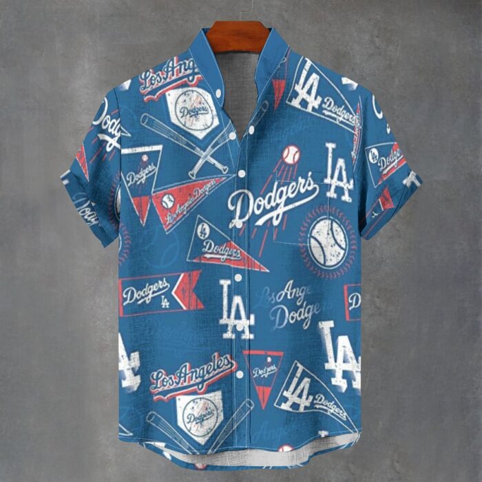 Los Angeles Dodgers Men's Stand Collar Shirt|110GSM Imitation Flax - Image 1
