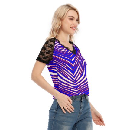 Buffalo Bills Zubaz All-Over Print Women's V-neck T-shirt With Lace