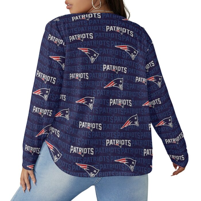 New England Patriots Zubaz All-Over Print Women's V-neck T-shirt With Curved Hem(Plus Size) - Image 2