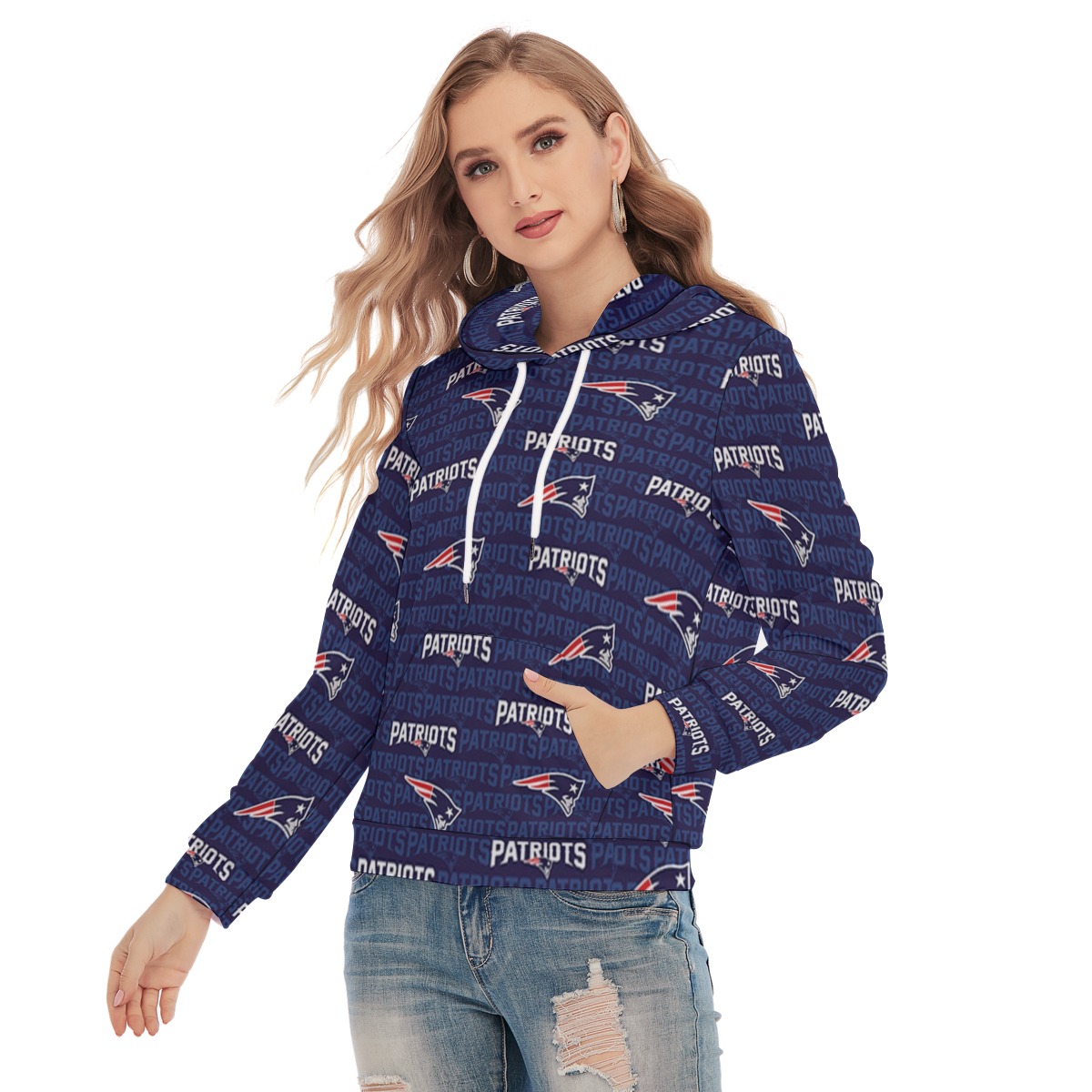 New England Patriots All-Over Print Women's Slim Pullover Hoodie