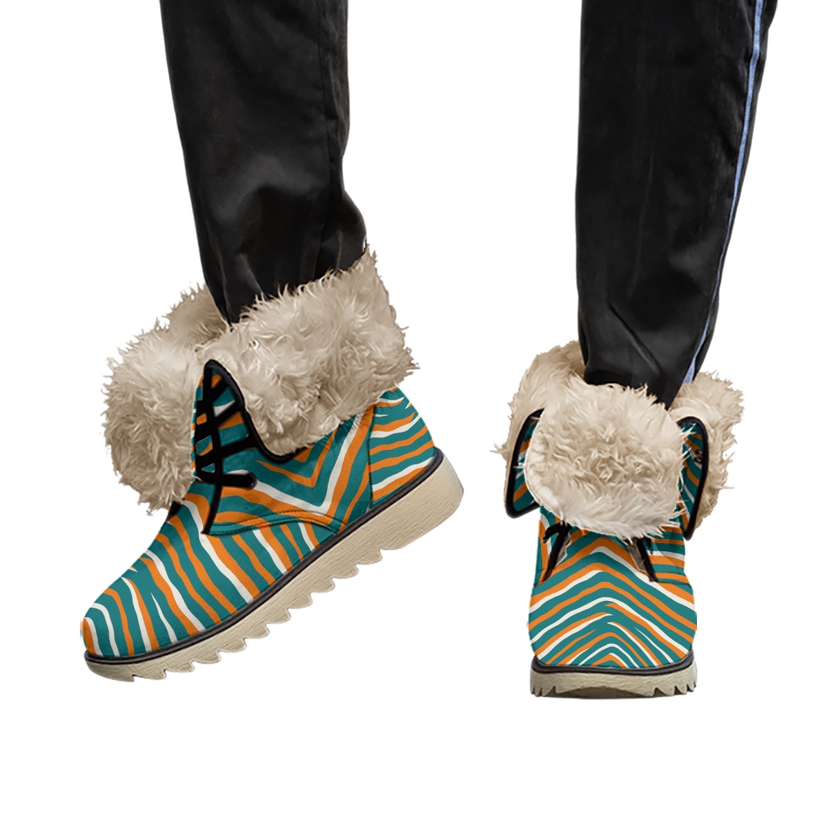 Miami Dolphins Zubaz All-Over Print Women's Plush Boots - Image 4