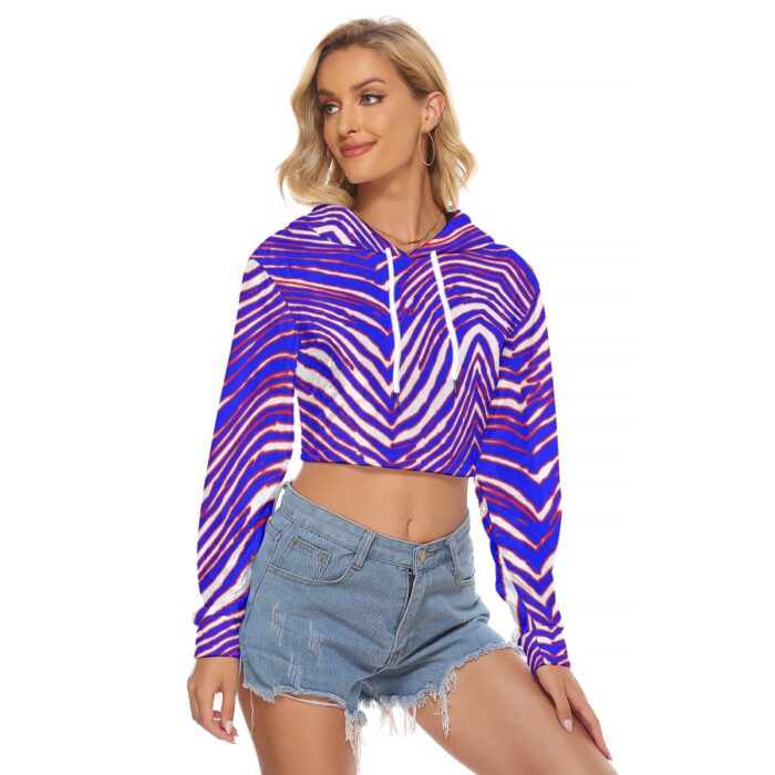 Buffalo Bills Zubaz All-Over Print Women's Crop Top Hoodie|Velvet - Image 3