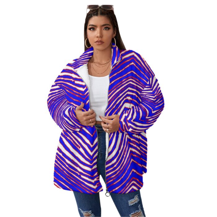 Buffalo Bills Zubaz All-Over Print Unisex Borg Fleece Stand-up Collar Coat With Zipper Closure(Plus Size) - Image 1