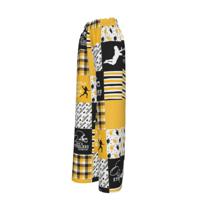 Pittsburgh Steelers All-Over Print Women's Faux Silk Wide-Leg Pants - Image 3