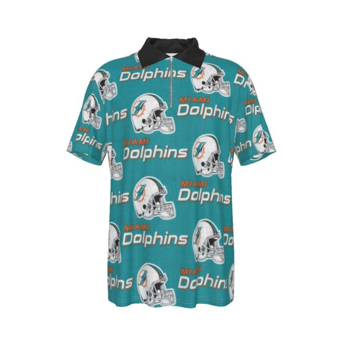 Miami Dolphins Zubaz All-Over Print Men's Lapel Zip Short Sleeve POLO - Image 4