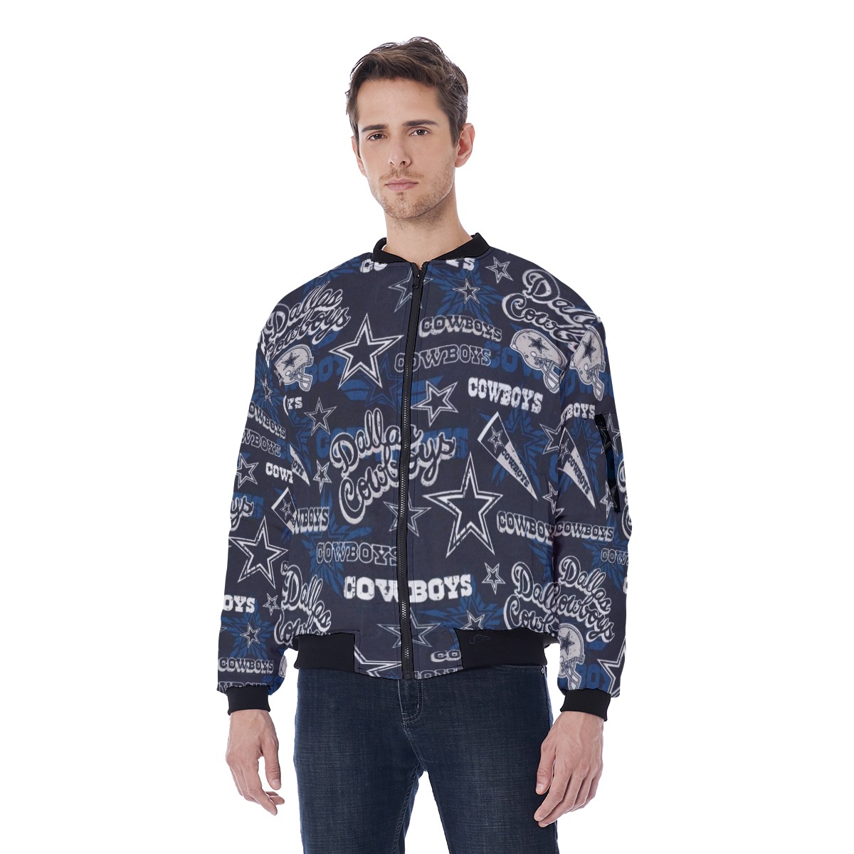 Dallas Cowboys Zubaz All-Over Print Men's Bomber Jacket With Sleeve Pocket - Image 2