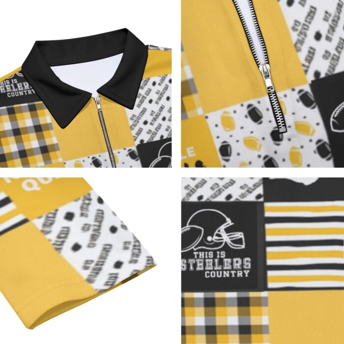 Pittsburgh Steelers Zubaz All-Over Print Men's Lapel T-shirt With Neckline Zipper Closure - Image 1