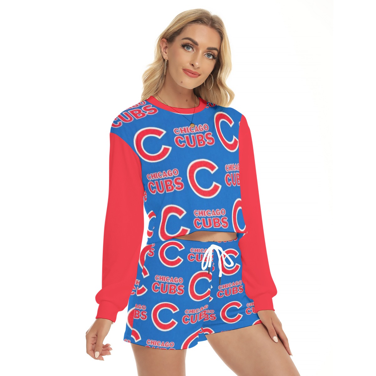 Chicago Cubs Women's Short Sweatshirt And Pants Suit - Image 3