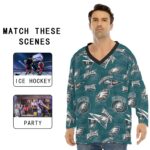 Philadelphia Eagles Zubaz All-Over Print Men's V-neck Ice Hockey Jersey - Image 4